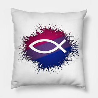 Paint Splatter Bisexual Pride Christian Fish Symbol Pillow