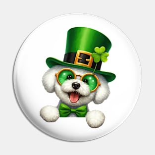 St Patricks Day Peeking Bichon Frise Dog Pin