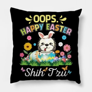 Shih Tzu Dog Bunny Costume Playing Flower Eggs Happy Easter Pillow