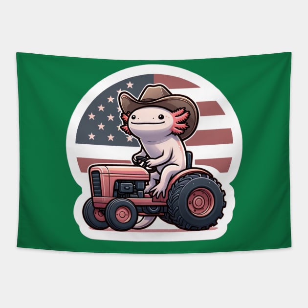 Cute Axolotl Patriot Ride - Americana Tractor Tee Tapestry by Conversion Threads