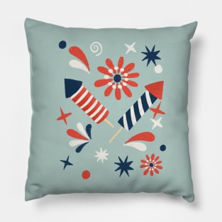 Red, white and blue fireworks Pillow