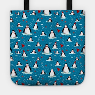 it's cold outside penguins seamless pattern blue Tote