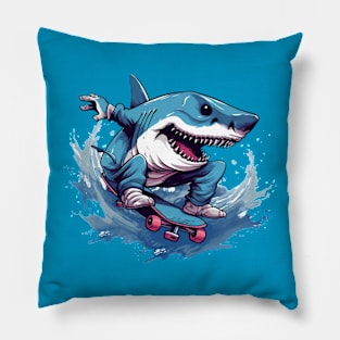 shark riding a skateboard Pillow