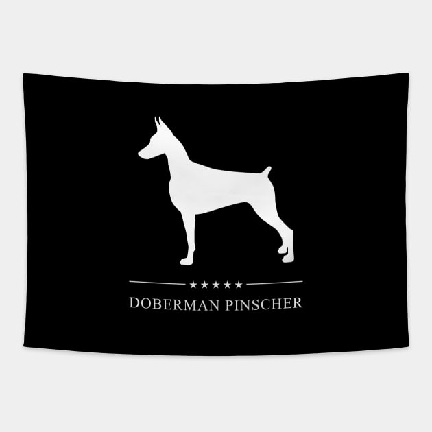 Doberman Pinscher Dog White Silhouette Tapestry by millersye