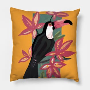 Pink toucan bird with background Pillow