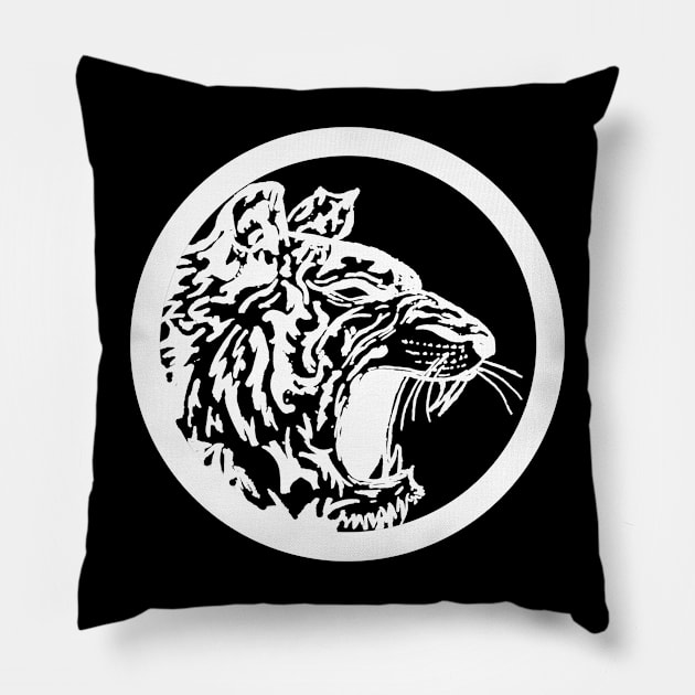 White Circle Tiger Head Pillow by ZeichenbloQ