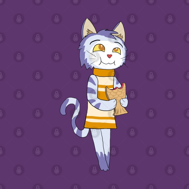 Chibi Cat w/ Taiyaki Cake 3 by VixenwithStripes