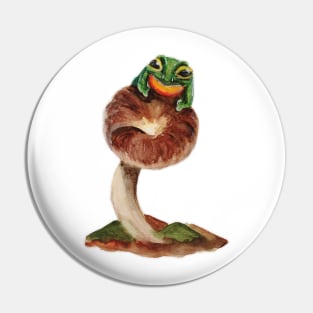 Watercolor - Frog on mushroom Pin