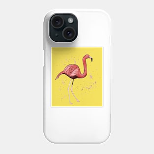 Flamingo with tropical leaves and an illuminating background Phone Case