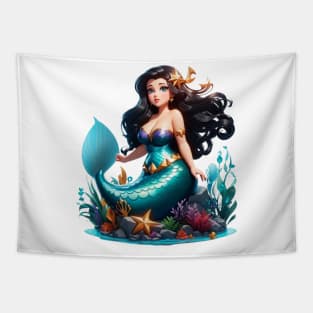 Raven haired Cute Little Plus Size Mermaid Tapestry