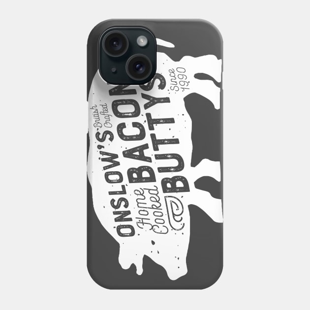Onslow's Bacon Butty - Pig Design (White on Asphalt) Phone Case by jepegdesign