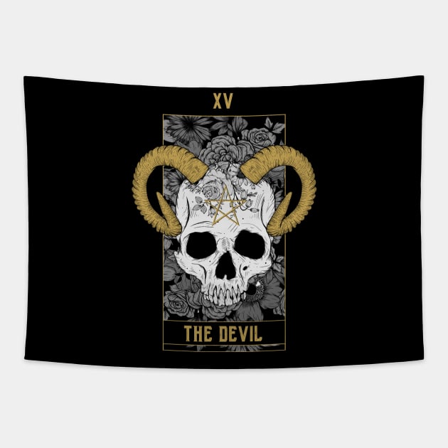 The Devil Tarot Card Skull Tapestry by Jess Adams