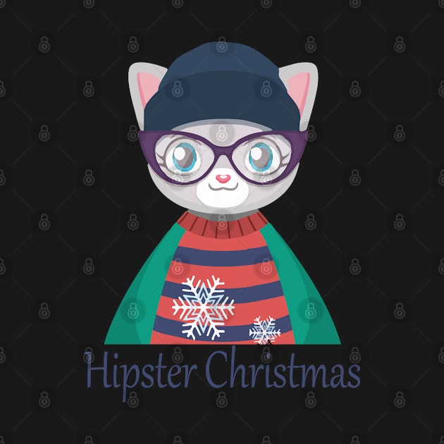 Merry christmas and Happy new year _ Hipster Christmas cat lover with glasses by NaniMc