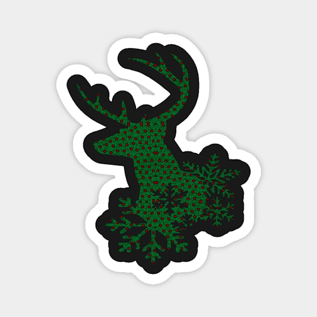 Red Flowers Green Deer Christmas Pattern Magnet by Atteestude