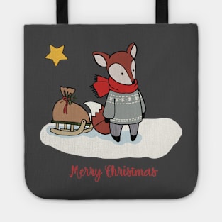 Cute fox on a  Christmas card Tote