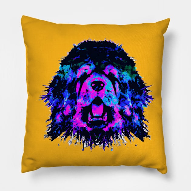 Fluffy Tibetan Mastiff Spray Paint Art Pillow by Furrban