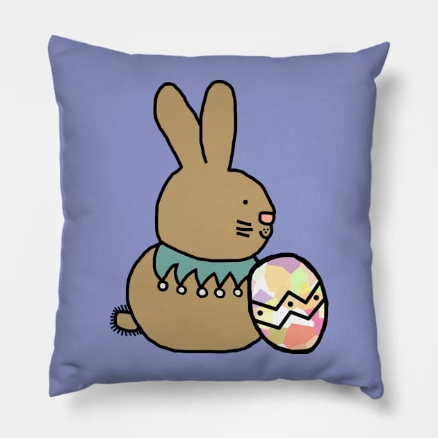 Bunny Rabbit Holding Easter Egg Pillow by ellenhenryart