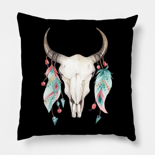 Boho Cow Skull Pillow by PixelArt