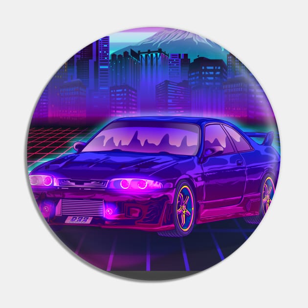 Skyline Gtr R33 cityscapes Fuji Vaporwave Pin by Ilhamqrov