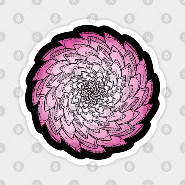 Pink Colored Floral Spiral Mandala Line Art Magnet by Print Art Station