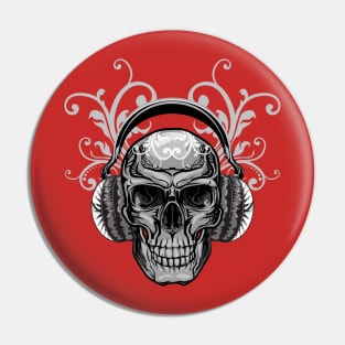 Skull with Headphones Pin