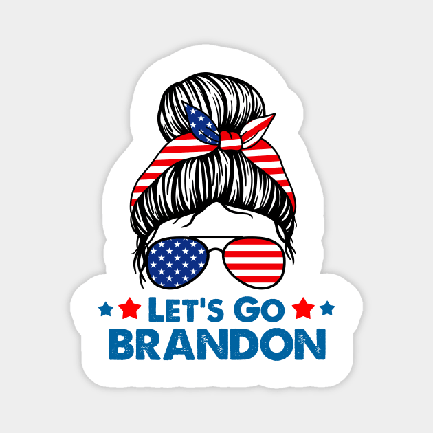 Let's Go Brandon Messy Hair With Bandana Of American Flag Magnet by mangobanana