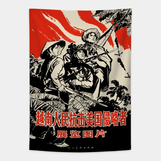 Vietnamese People Resist The American Aggressor - Vietnam War, Socialist, Propaganda, Historical Tapestry by SpaceDogLaika