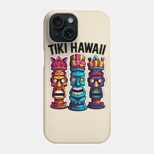 Three Tiki Statues - Tiki Hawaii (with Black Lettering) Phone Case