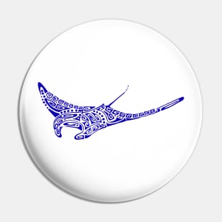 Manta ray ultramarine blue tattoo pale gray background Pin