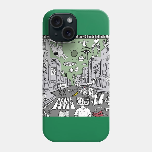 Will you be able to identify the names of the 45 bands hiding in the drawing? Phone Case by matan kohn