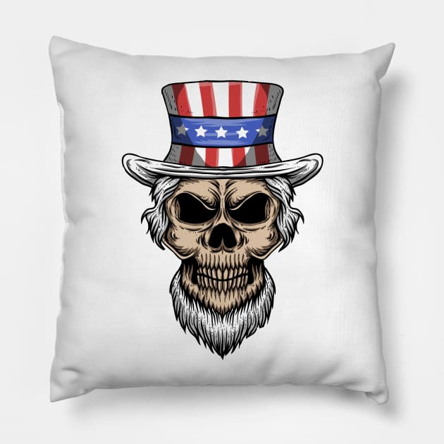 Uncle Sam Skull 4th of July American Patriotic Gift Pillow by Ramadangonim