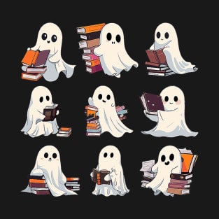 Ghost Reading Book Halloween Teacher Librarian T-Shirt