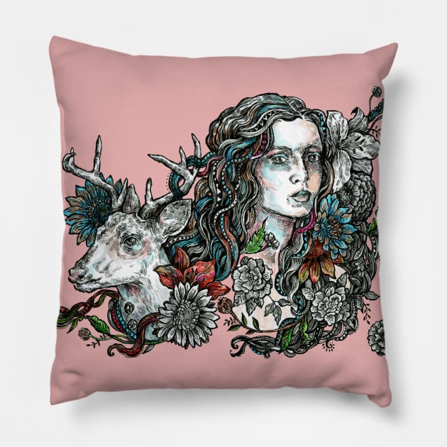 Deer Girl. Pillow by FanitsaArt