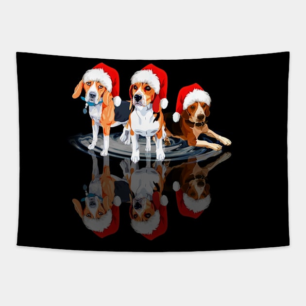 Shadow Beagle Dog Christmas Sweatershirt Cute Beagle Santar Hat Gift T-Shirt Tapestry by kimmygoderteart