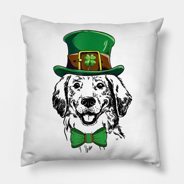 Golden Retriever Leprechaun St Patricks Day Pillow by Rojio