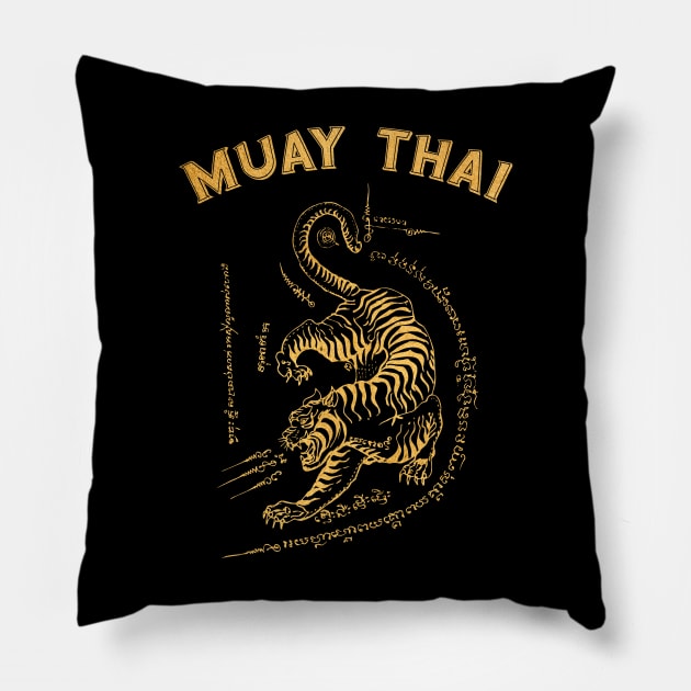 Muay Thai Tiger Sak Yant Tattoo Kickboxing Thailand Pillow by VintCam