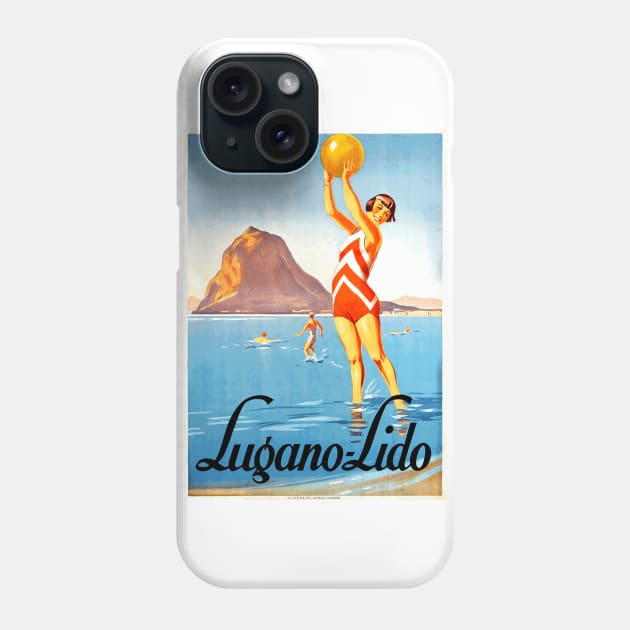 Vintage Travel Poster - The Beach at Lugano, Switzerland Phone Case by Naves