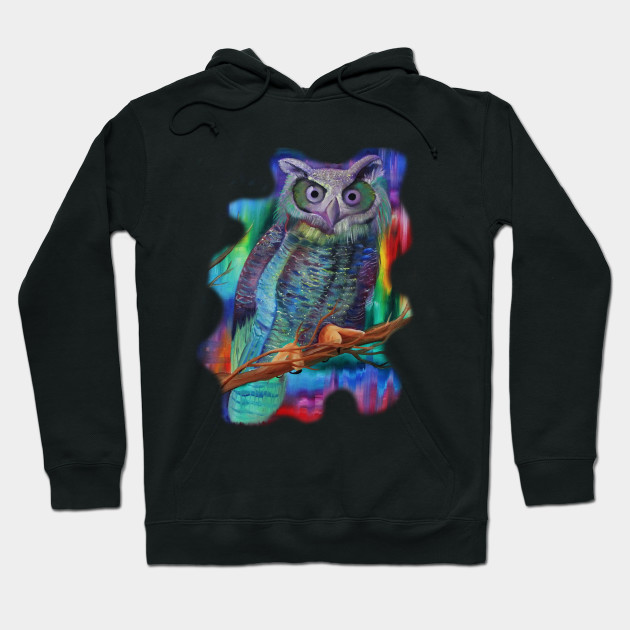 Tribal Colorful Rainbow Owl Print Watercolor Painting Rainbow