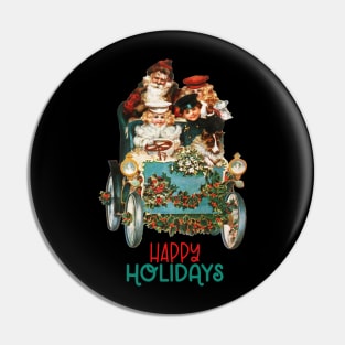 VINTAGE CHRISTMAS SANTA CAR HAPPY HOLIDAYS Pin