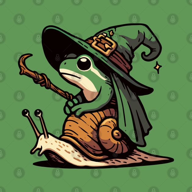 Kawaii Witchy Frog Travel on Snail by TomFrontierArt