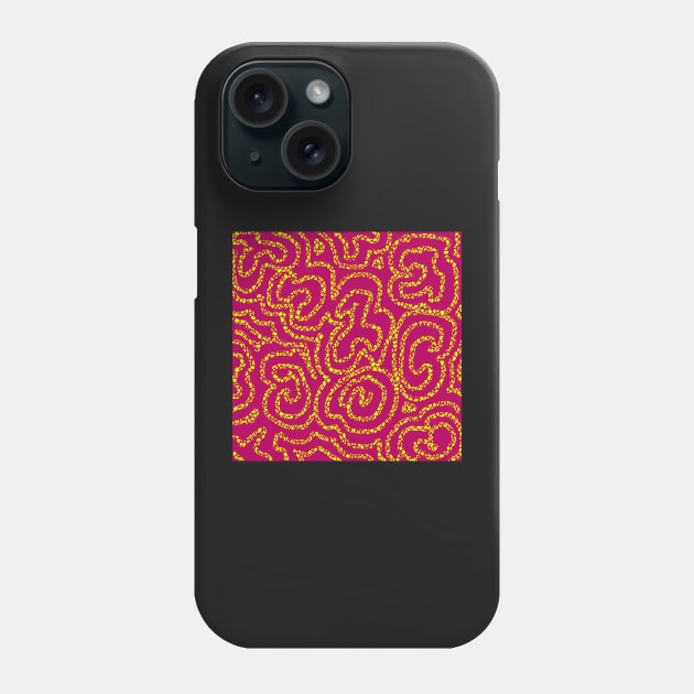 Textured Yellow Doodle on Red Abstract Phone Case by Klssaginaw