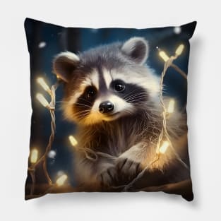 Raccoon Christmas lights Pillow