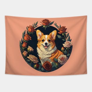 Corgi Surrounded By Red Roses Tapestry