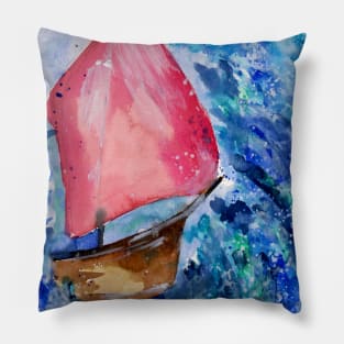 Little Boat Fighting the Storm Pillow