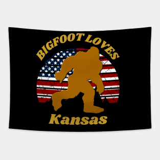 Bigfoot loves America and Kansas too Tapestry