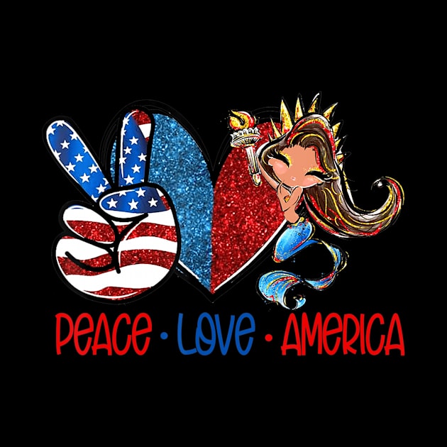 Peace Love America US Flag American Mermaid 4th of July by crowominousnigerian 