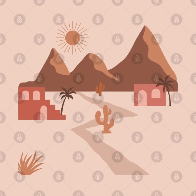 Red Houses In Desert Modern Boho by ArunikaPrints