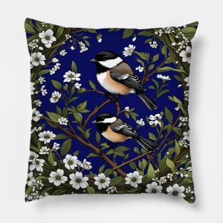 Black-capped Chickadee Bird And Massachusetts Mayflowers Pillow