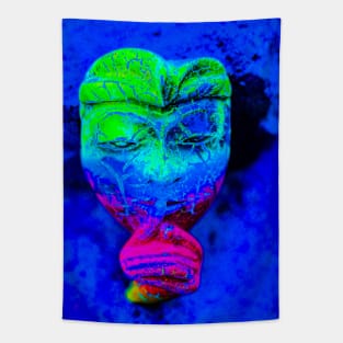 A blue green red Bali face mask Tapestry