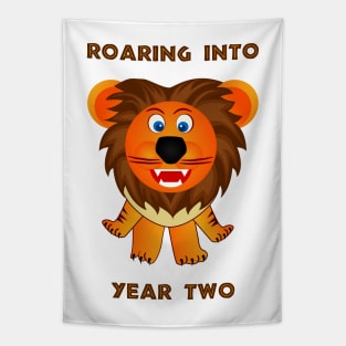 Roaring Into Year Two (Cartoon Lion) Tapestry